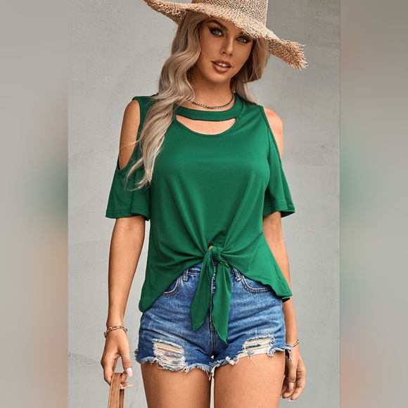 Tied Cutout Cold-Shoulder Top - Picture 1 of 6